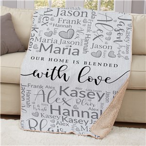 Personalized Family Blended With Love Word Art 50x60 Sherpa Blanket