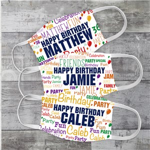 Birthday Balloons Word Art Adult Face Mask