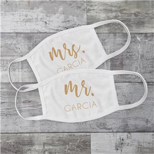 Personalized Mr. & Mrs. Gold Wedding Face Masks