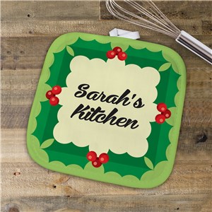 Personalized Holly Leaves Pot Holder | Personalized Christmas Decor