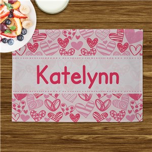 Personalized Pink Hearts Kids Placemat | Valentines Day Gifts For Kids