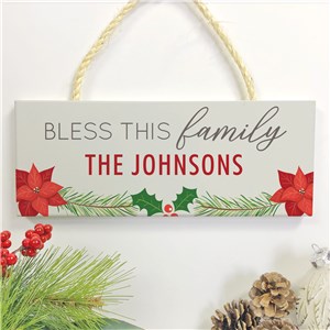 Personalized Holiday Hanging Sign | Bless This Family Indoor Decor