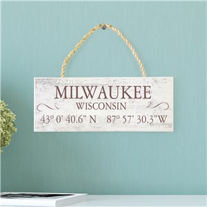 Personalized Coordinate Rope Hanger Sign | Rustic Coordinates Sign With Rope