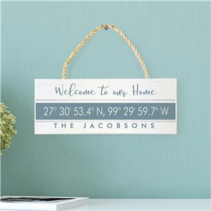 Family Begins Personalized Sign | Rope Wood Sign With Coordinates