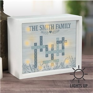 Personalized Blue Floral Crossword LED Shadow Box UV157502X