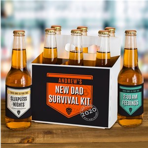 Personalized New Dad Survival Kit Beer Labels and Carrier Set | Unique Father's Day Gifts