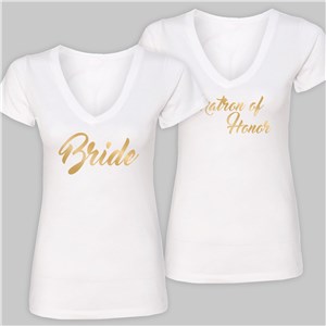 Personalized Bridal Party White V-Neck T-Shirt | Personalized Bridal Party Shirts