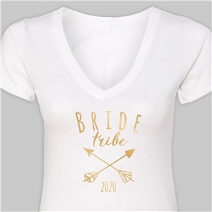 Personalized Bride Tribe White V-Neck T-Shirt | Personalized T-shirts