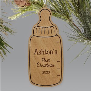 Baby Bottle Engraved Wooden Ornament | Baby's First Christmas Ornaments