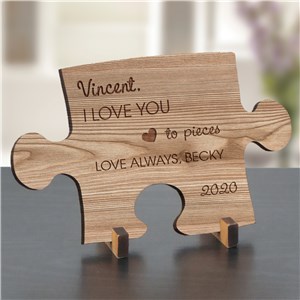 Engraved Love You To Pieces Wood Puzzle Piece | Personalized Gifts For Her