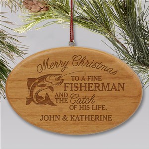 Wood Fisherman Ornaments | Engraved Wood Ornaments For Fishermen