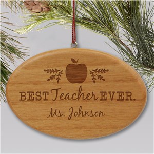 Engraved Best Teacher Ever Wood Oval Ornament W153412