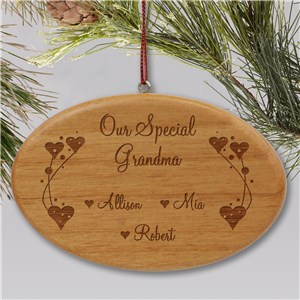 Engraved Grandma Wooden Oval Ornament | Personalized Family Christmas Ornaments