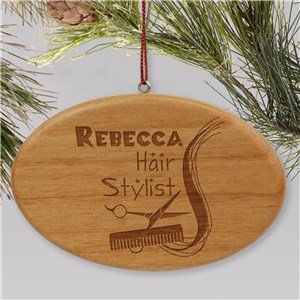 Engraved Hair Stylist Wooden Oval Ornament W29292