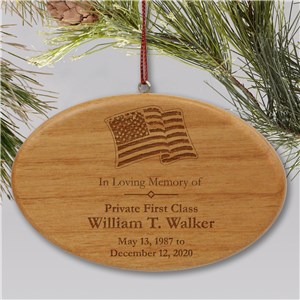 Engraved Military Memorial Ornament | Wooden Oval | Memorial Christmas Ornaments