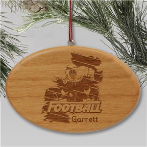 Engraved Football Player Wooden Oval Ornament | Football Ornaments Personalized