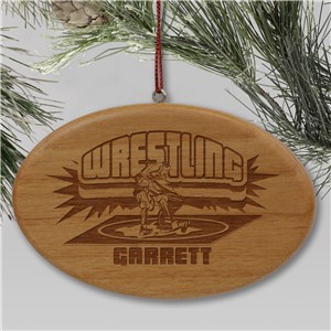 Engraved Wrestling Wooden Oval Ornament | Personalized Wrestling Ornaments