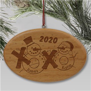 Engraved Snowman Couple Wooden Ornament | Personalized Couples Ornament