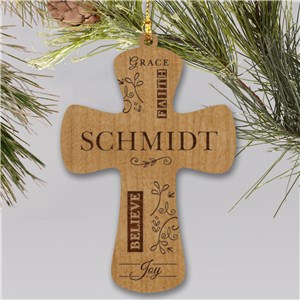 Engraved Cross Wooden Ornament | Personalized Ornament