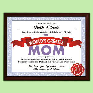 World's Greatest Mom Personalized Printed Plaque